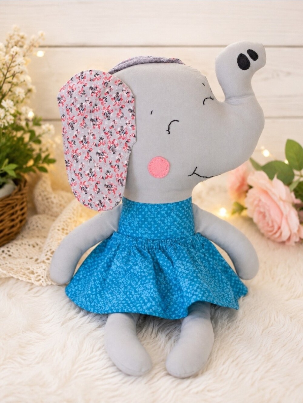 Cottagecore Elephant Plush Doll